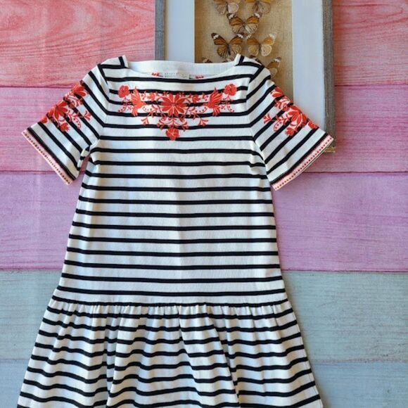 Kate Spade Broom Street Striped Floral Embroidery Drop Waist Ruffle Hem Dress S - Picture 7 of 9